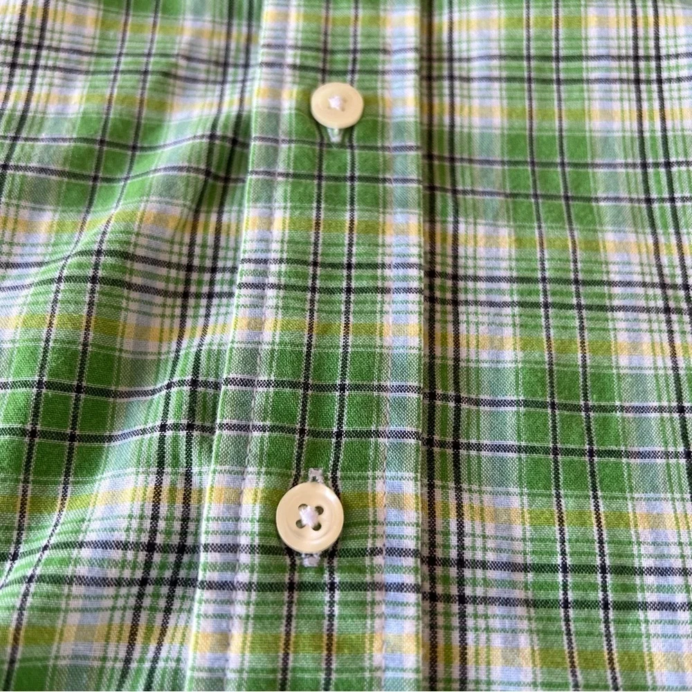 Brooks Brothers 346 Button Down Short Sleeve Shirt Mens Green Plaid Medium